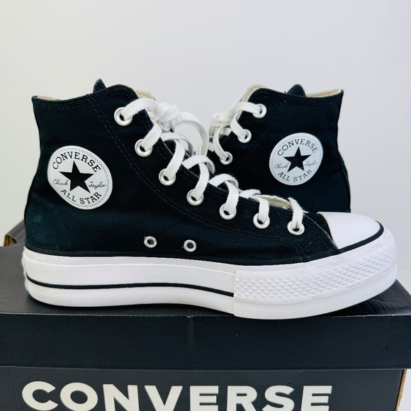 Converse Chuck Taylor All-Star Lift Platform Shoes Black & White Women's Size 8 - Picture 9 of 12